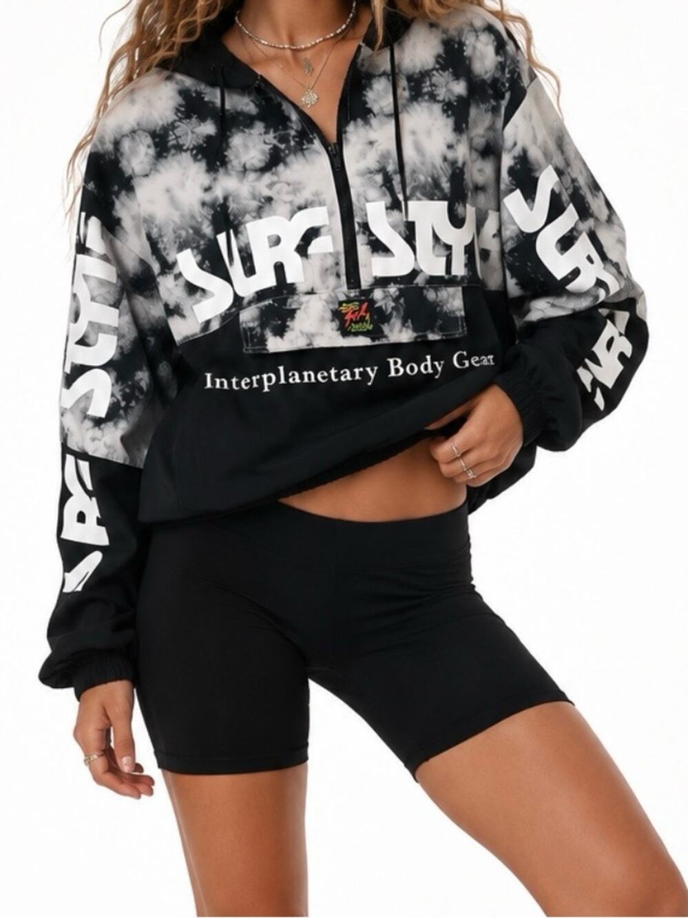 Vintage Surf Style Iridescent Interplanetary Windbreaker Hoodie Size Small